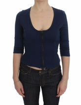Exte Blue Cotton Top Zipper Deep Crew-neck Sweater -   -  Exte.